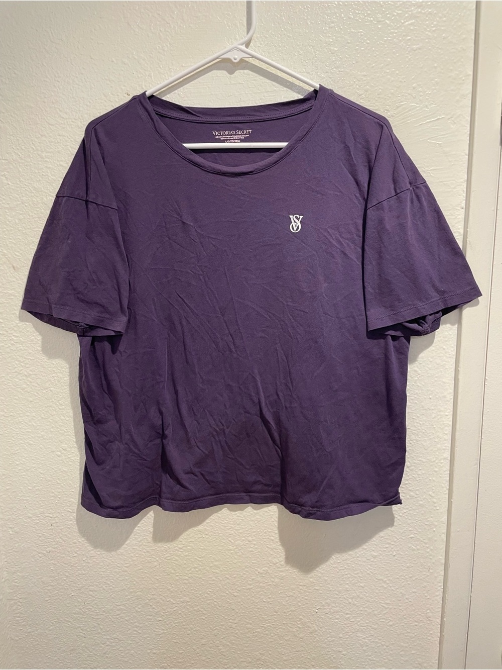 ✨ Victoria’s Secret Purple Embroidered VS Logo Boxy Drop Shoulder Lounge Tee L 💜